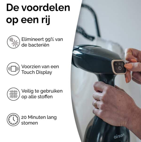 Stoomreiniger voordelen: bacteriën verwijderen, touch display, veilig gebruik.