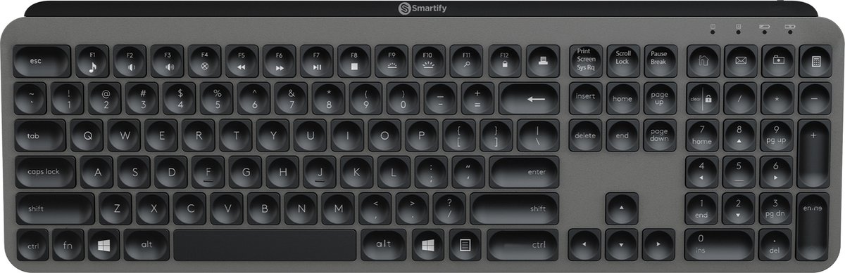 Draadloos toetsenbord met nummeriek pad en mediaknoppen.