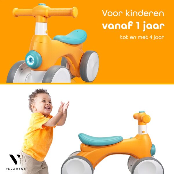 Oranje loopfiets voor kinderen 1 tot 4 jaar.