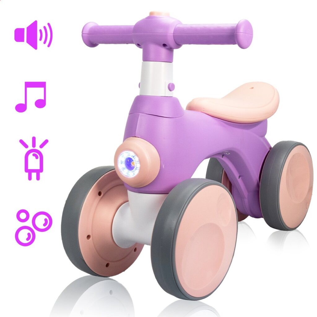 Roze kinderfiets met geluid, muziek en verlichting.
