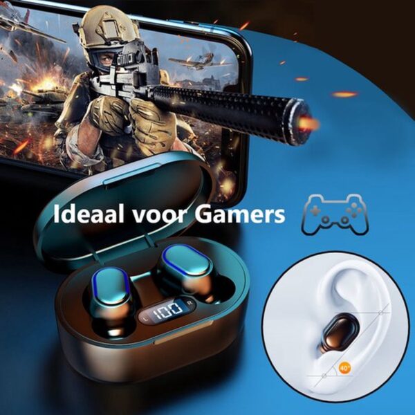 Draadloze oordopjes voor gamers met gamecontroller icoon.