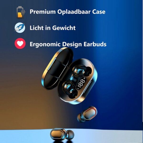 Premium oplaadbare case en ergonomische oordopjes.