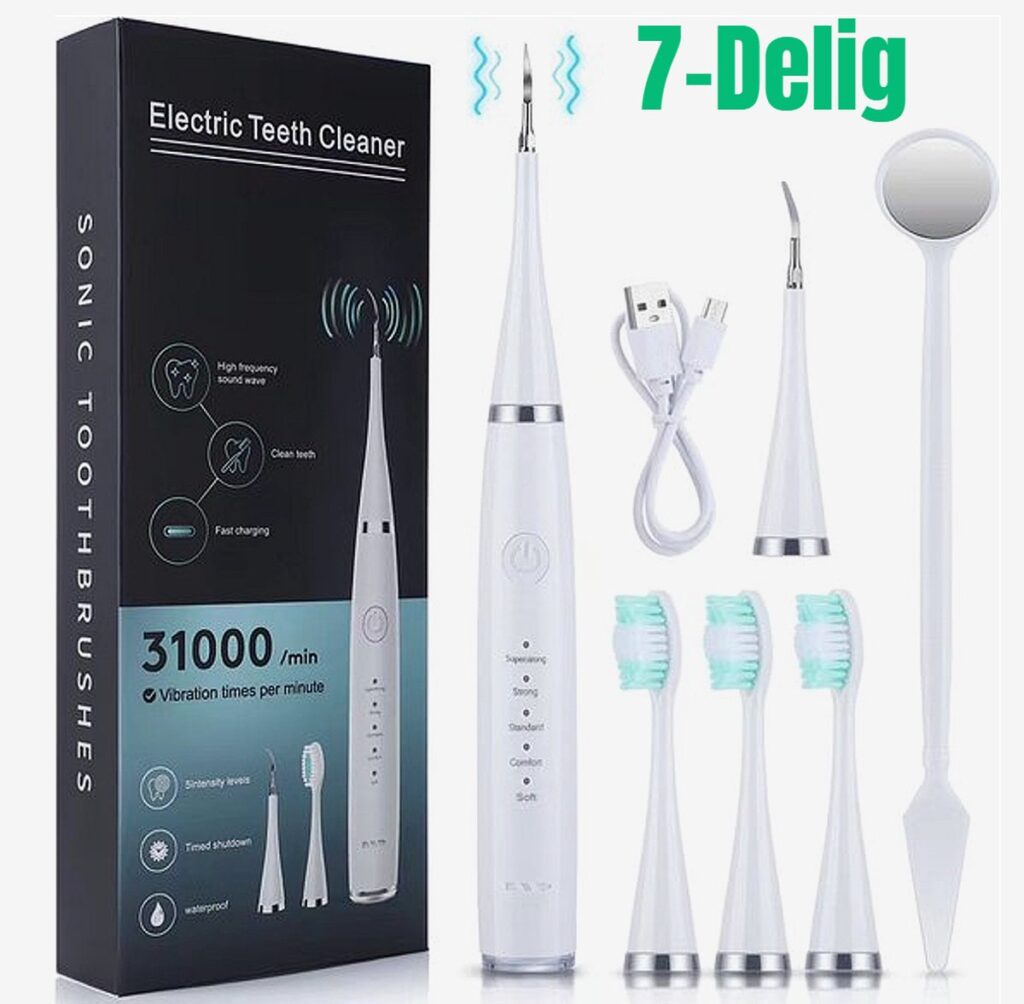 Elektrische tandenreiniger set met borstelkoppen en kabel