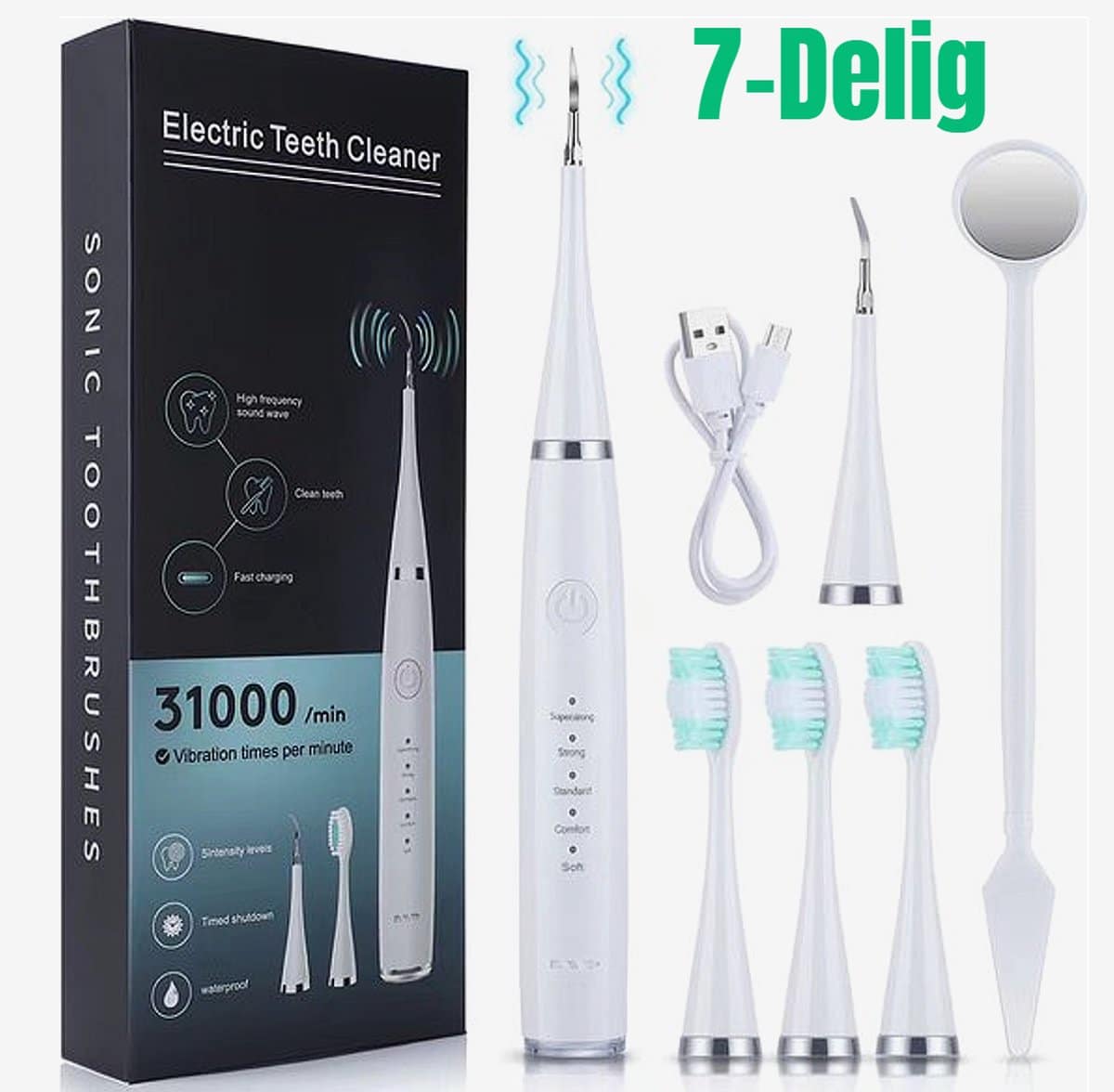 Elektrische tandenreiniger set met borstelkoppen en kabel