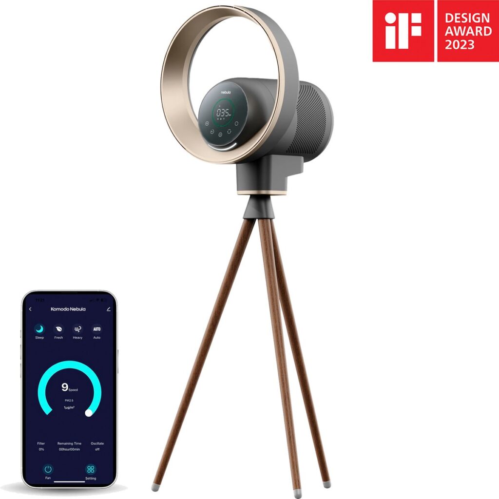 Design luchtreiniger op houten statief met app