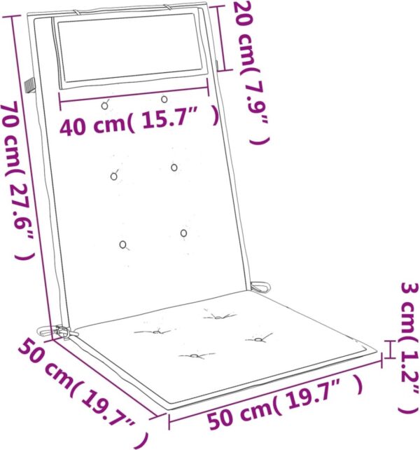 Stoelkussen met afmetingen in centimeters