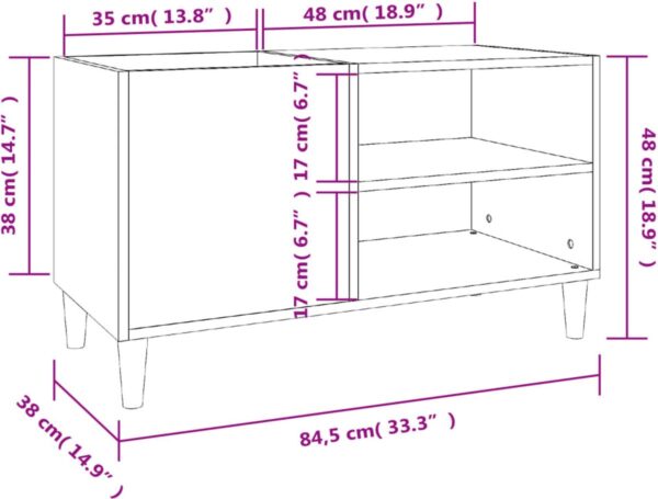 Schematische tekening kast met afmetingen in centimeters.