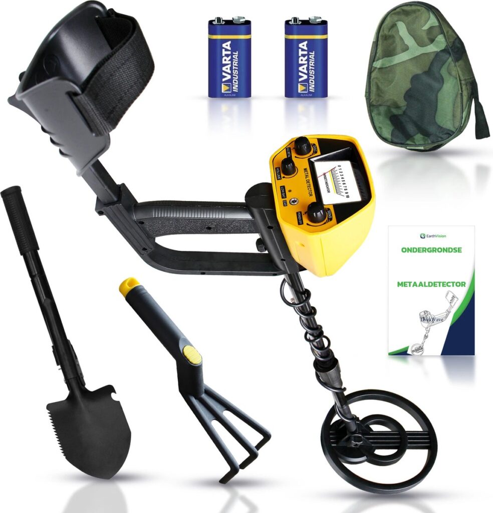 Metaaldetector met accessoires en handleiding