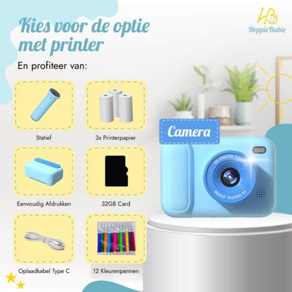 Camera met printeroptie en accessoires in pakket.