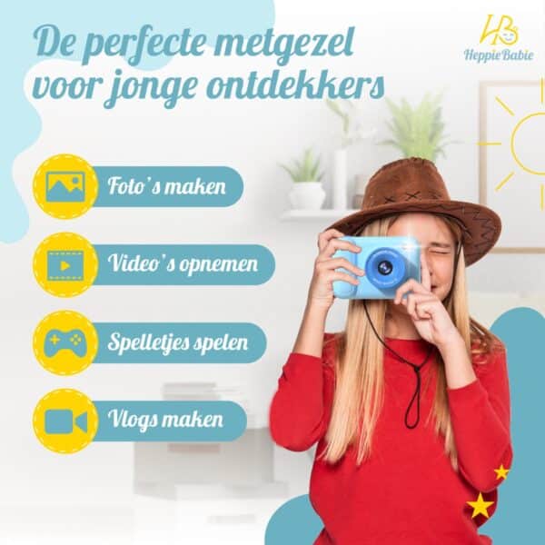 Kind met camera; foto en video maken, spelletjes spelen.