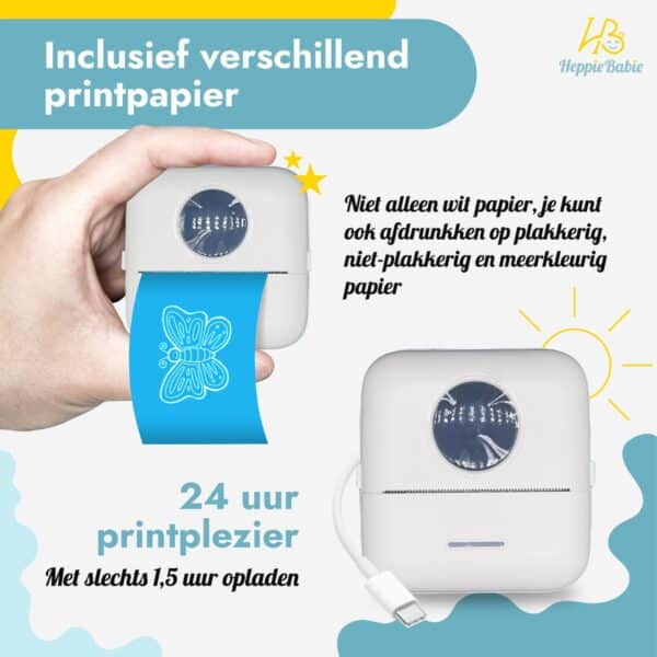 Draagbare printer met veelzijdig printpapier.