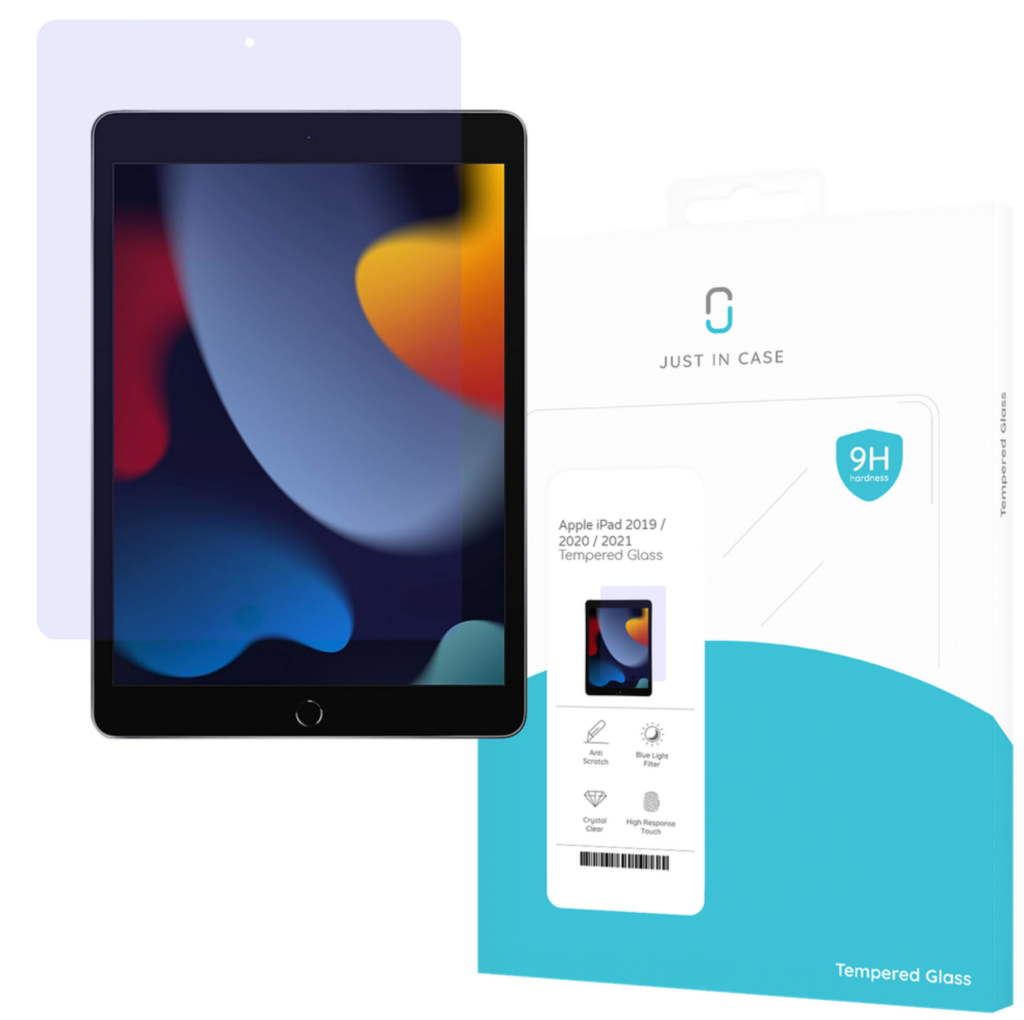 iPad met gehard glazen screenprotector en verpakking