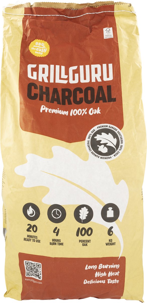 GrillGuru houtskoolzak, premium eikenhout, 6 kg.