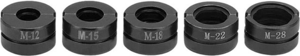 Set of five black metric screw dies M12-M28.