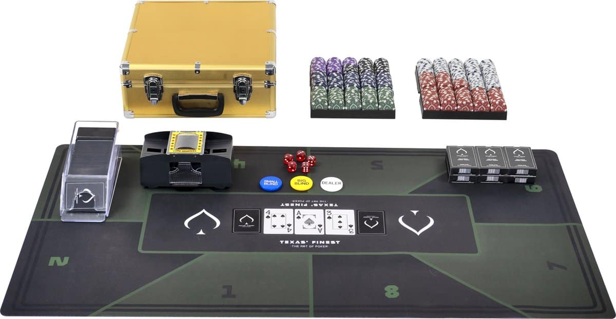 Complete poker set met mat, chips en kaarten