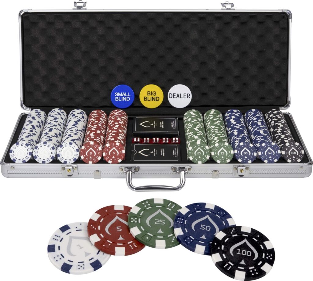 Pokerset met fiches en kaarten in koffer