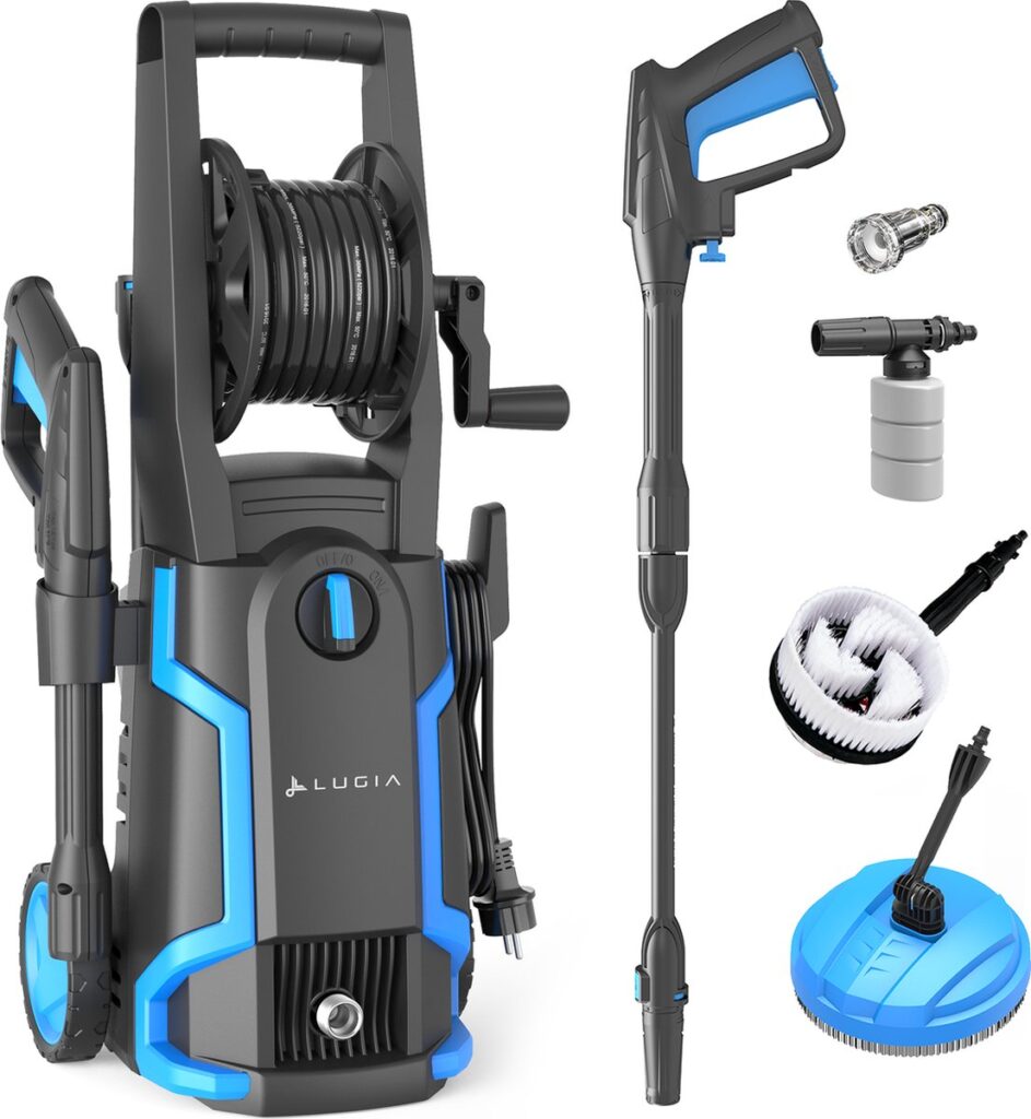 Hogedrukreiniger met accessoires, slang en sproeikop