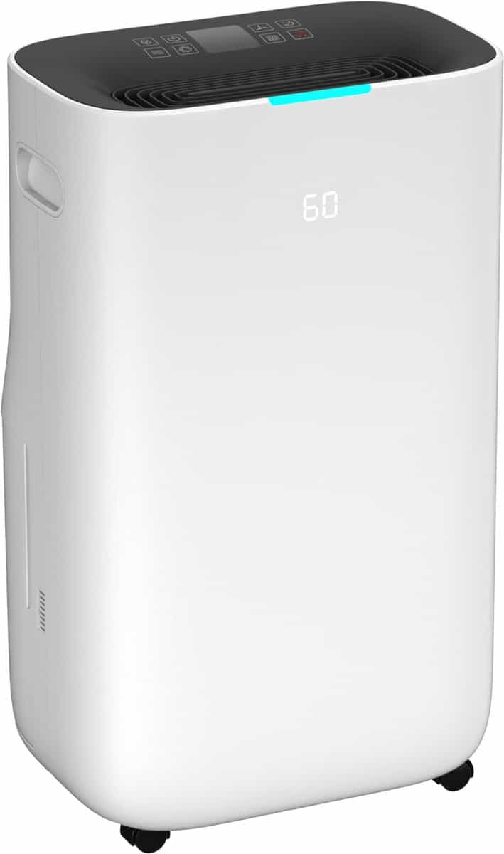 Witte luchtontvochtiger met digitaal display en bediening