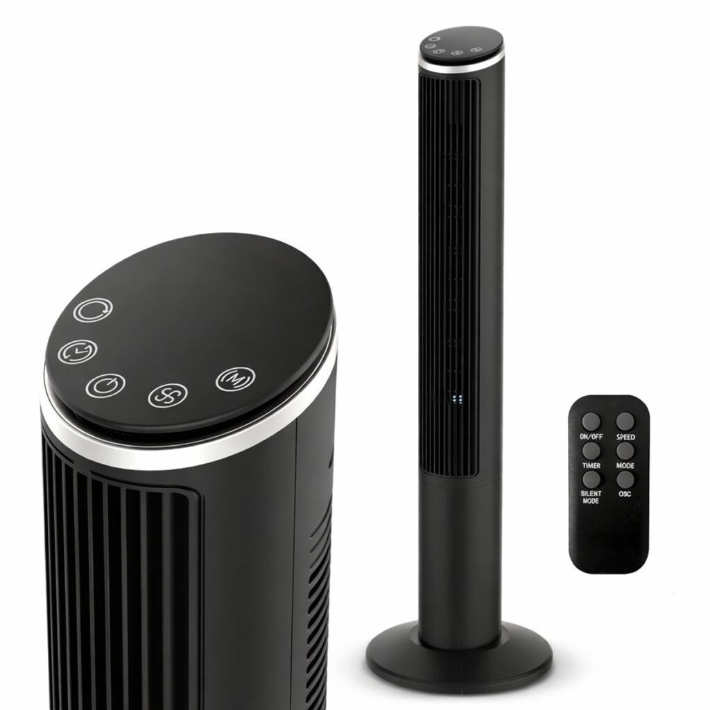 Zwarte torenventilator met afstandsbediening