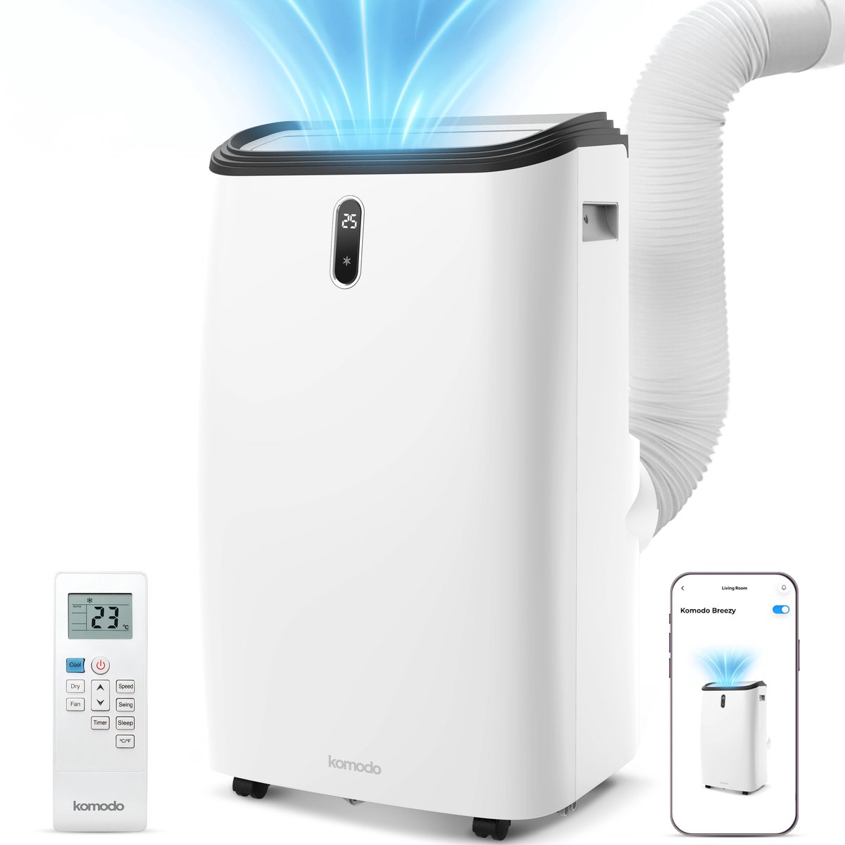 Mobiele airconditioner met afstandsbediening en smartphone-app