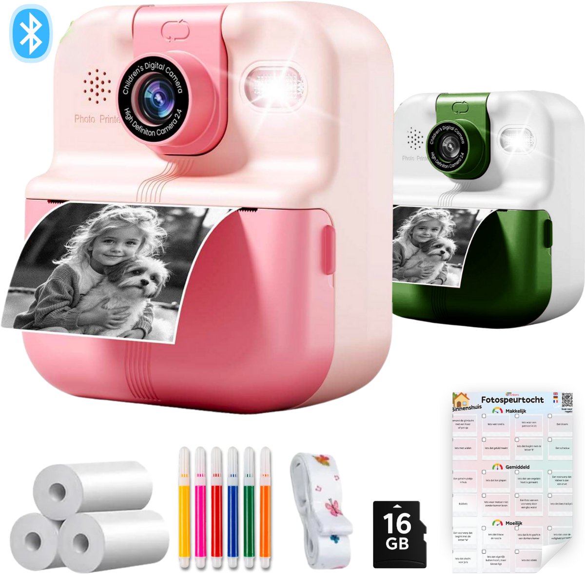 Kinder camera met ingebouwde fotoprinter in roze