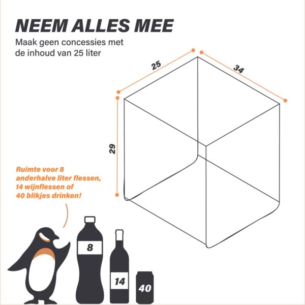 Opvouwbare doos van 25 liter met capaciteitsopties.