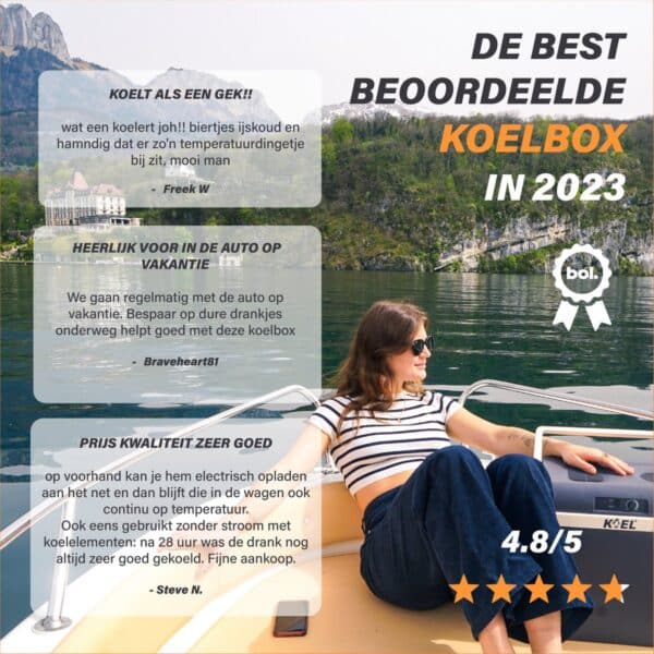 Best beoordeelde koelbox 2023 op boot met vrouw.