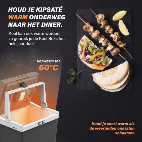 Koelbox houdt eten warm tot 60 graden.