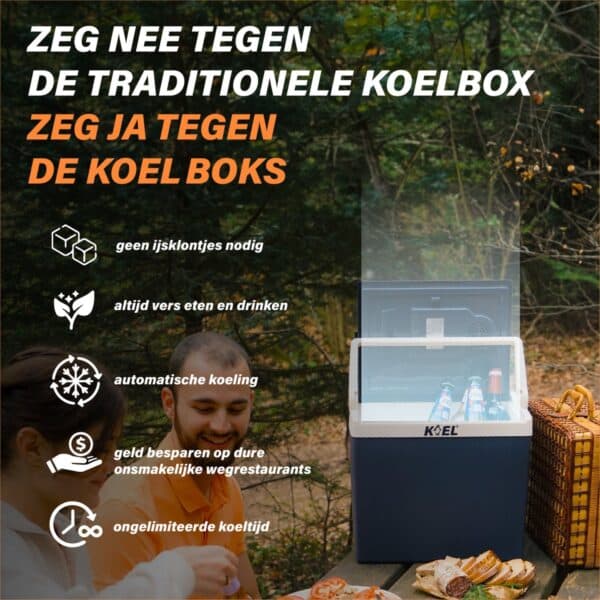 Promotie voor innovatieve, efficiënte koelbox zonder ijsblokjes.