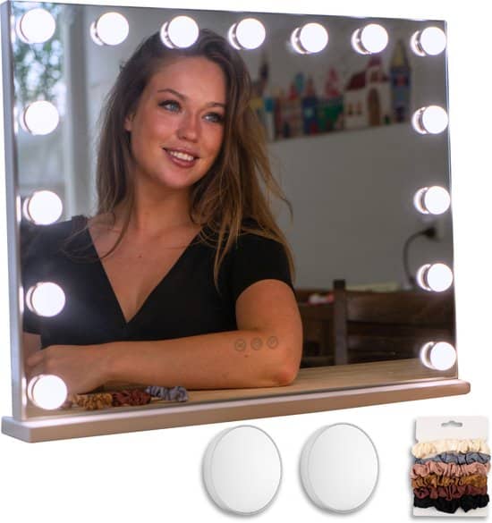 flexie beauty glaminous 58 hollywood spiegel met verlichting vanity mirror voor visagie & make up 15 led lampen wit 10x & 5x vergroting