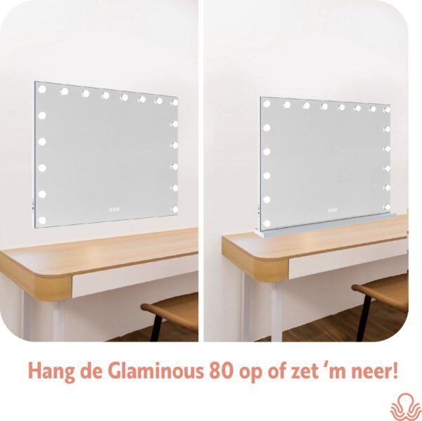 Glamorous spiegel met LED-verlichting voor op tafel.