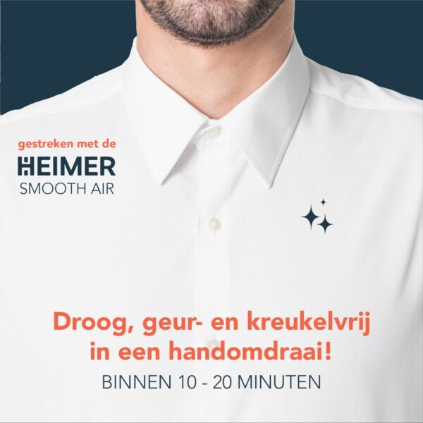 Witte blouse gestreken door Heimer Smooth Air apparaat.