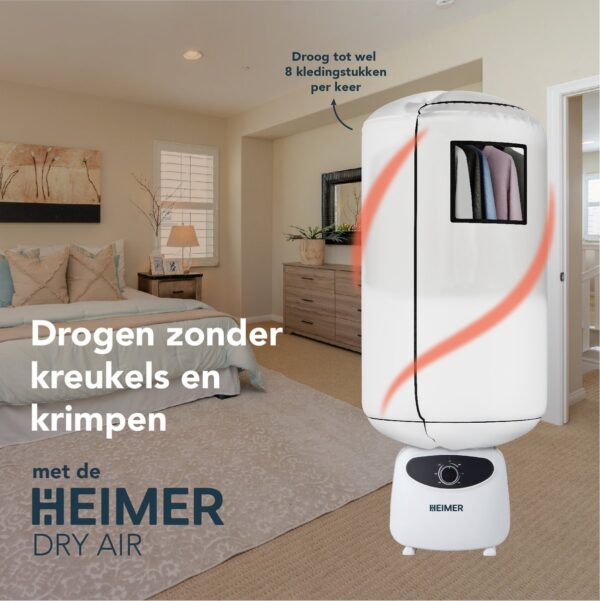 Heimer droogapparaat in slaapkamer voor veilige kledingdroging.