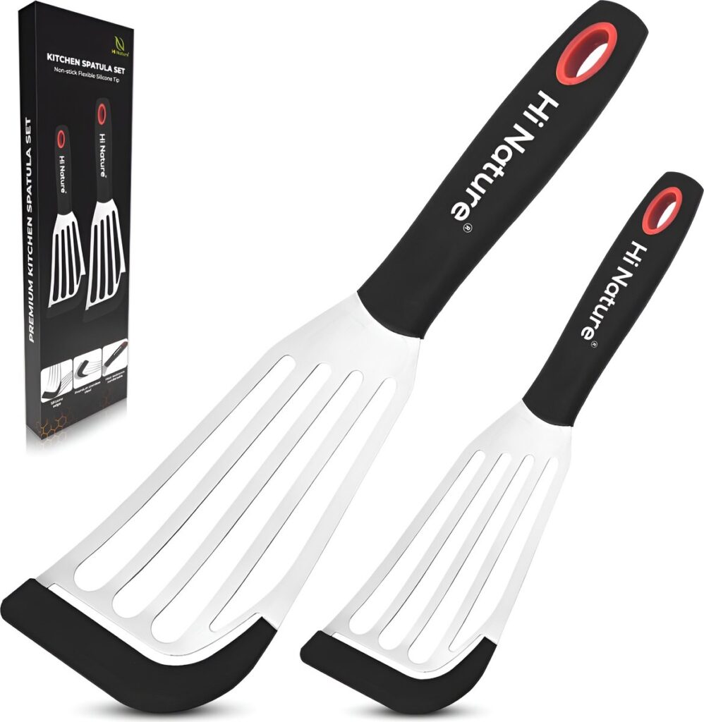 Set of two kitchen spatulas with silicone handles.