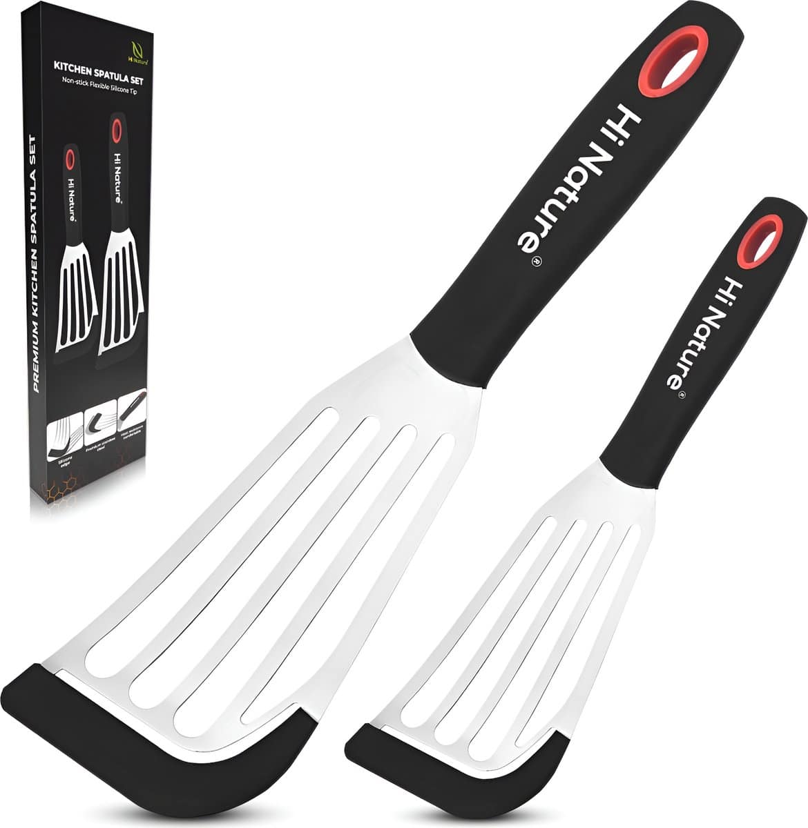 Set of two kitchen spatulas with silicone handles.