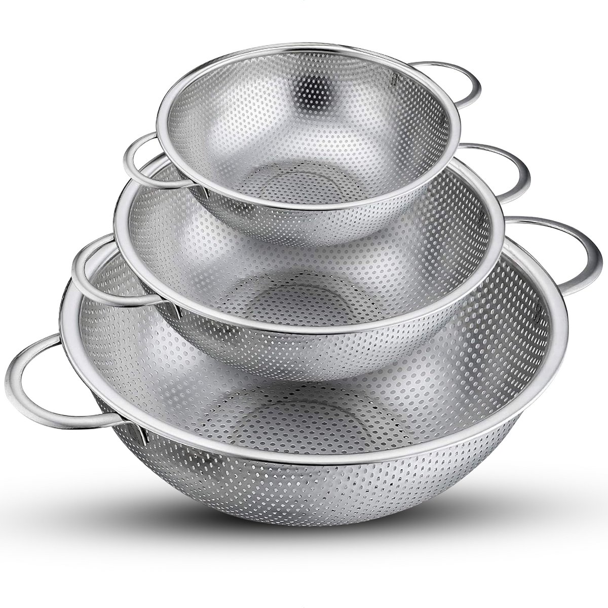 Set van drie metalen vergieten