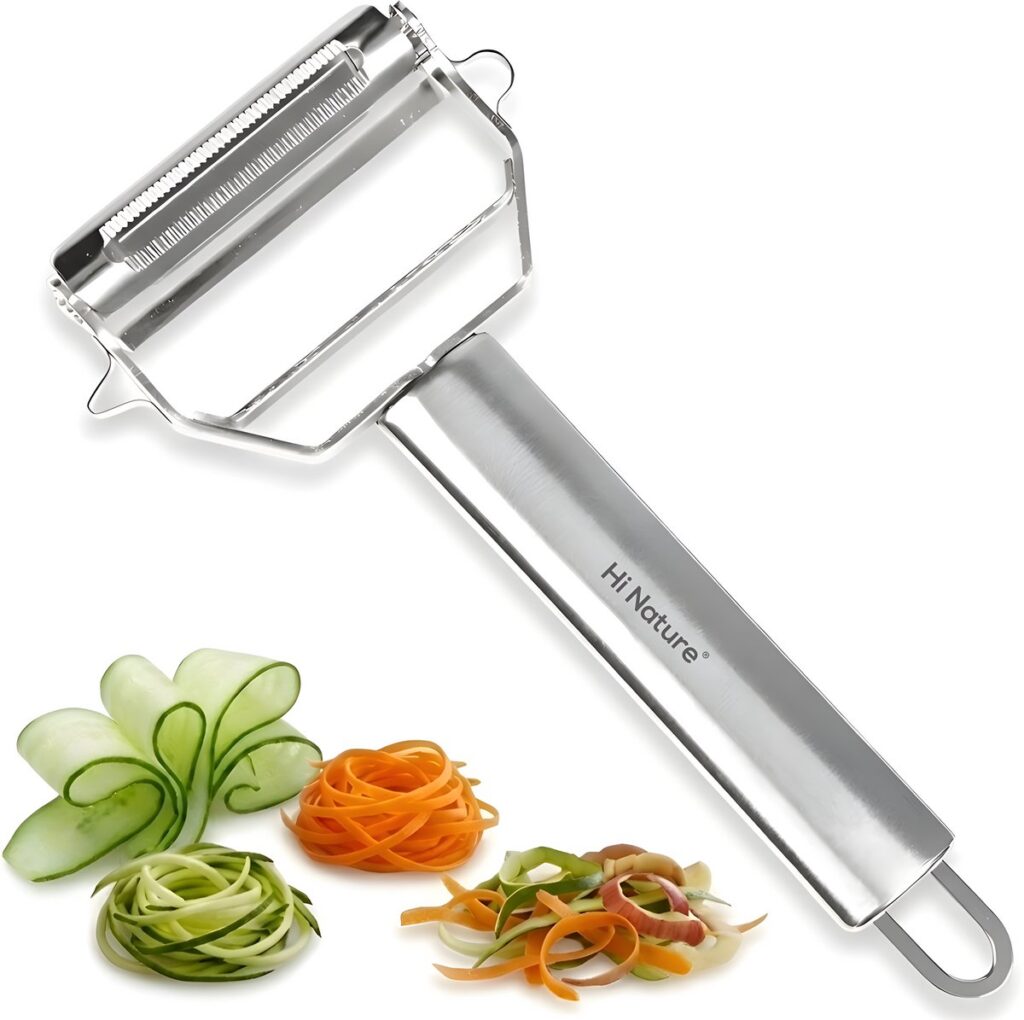 Stainless steel julienne slicer with vegetable strips
