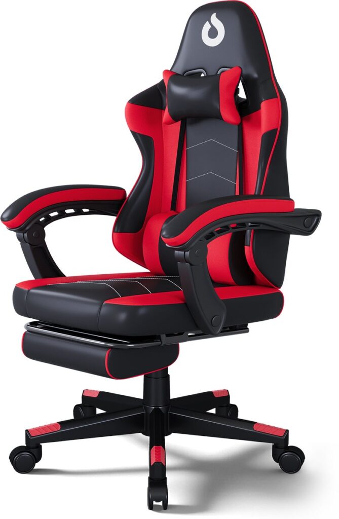 Rood-zwart ergonomische gamestoel met voetsteun