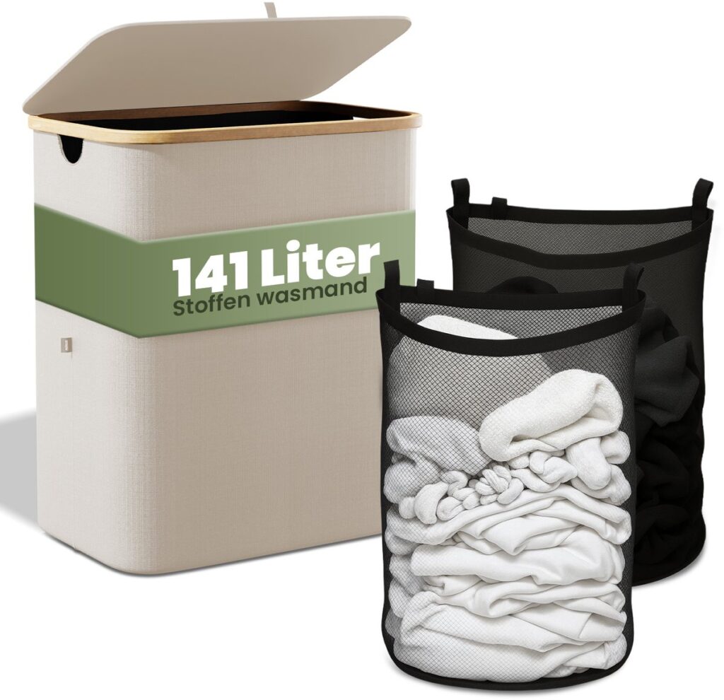 141 liter stoffen wasmand met deksel
