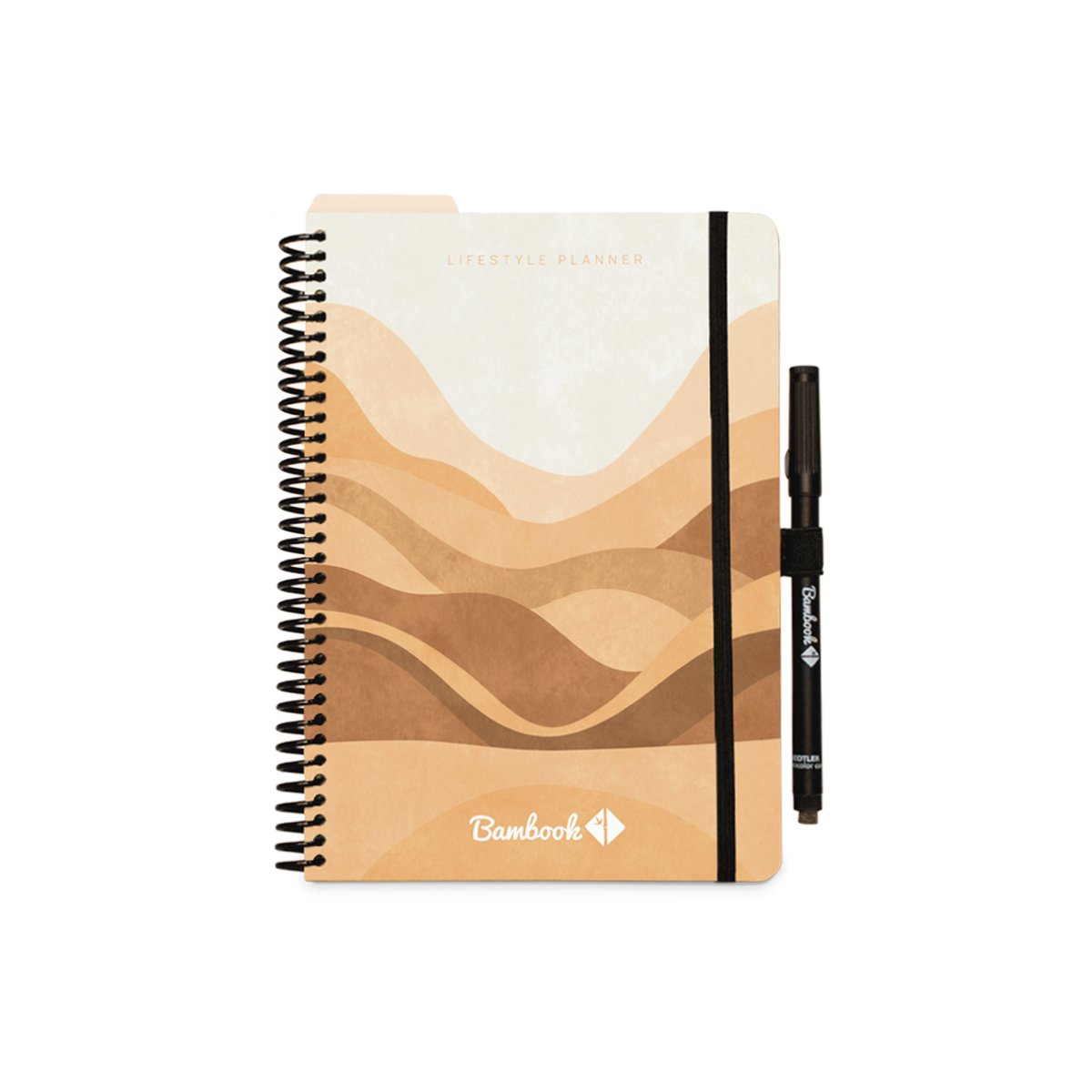 Bamboe lifestyleplanner met pen en golvend ontwerp