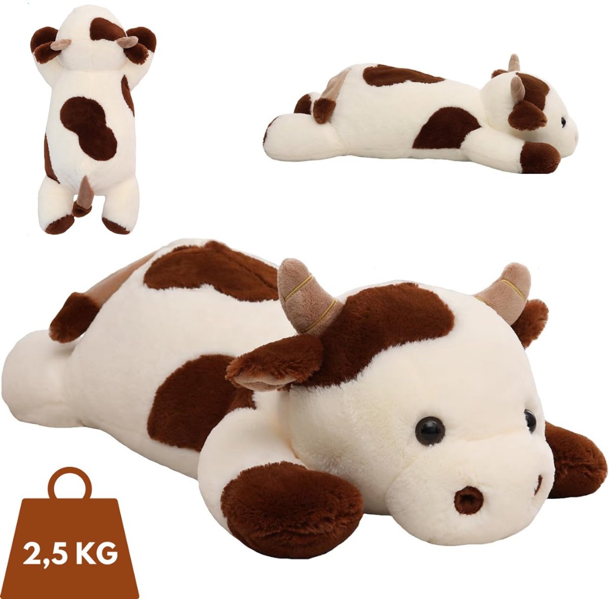 Bruin-witte pluchen koe knuffel 2,5 kg