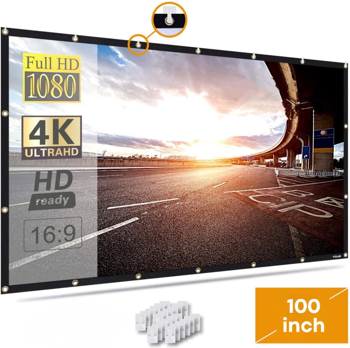 Projectiescherm 100 inch, Full HD 4K display.