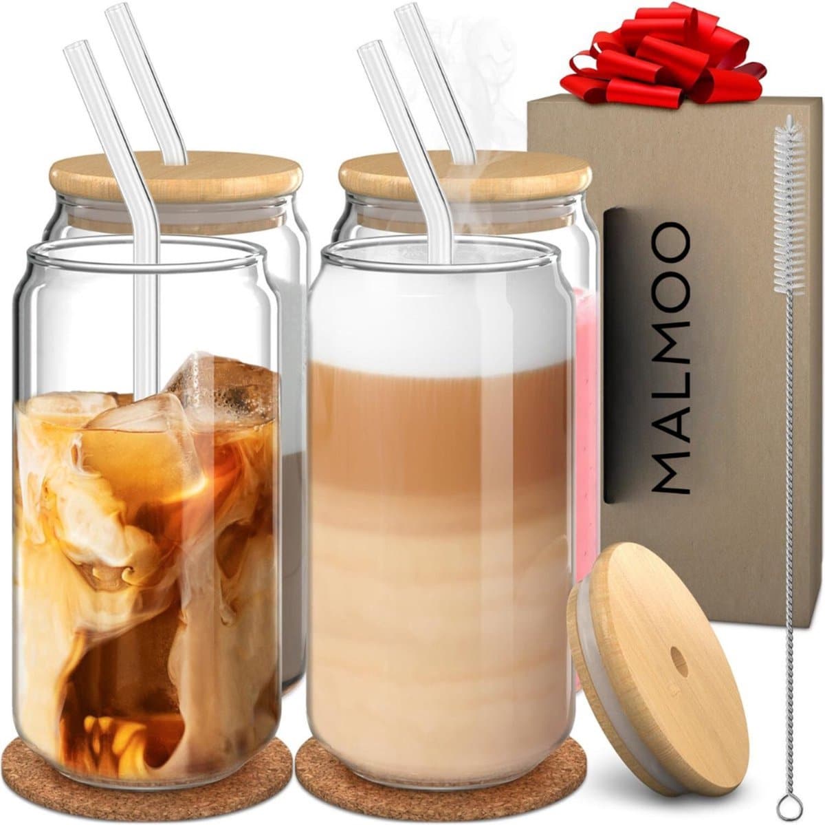Set glazen voor koffie en thee met deksel.