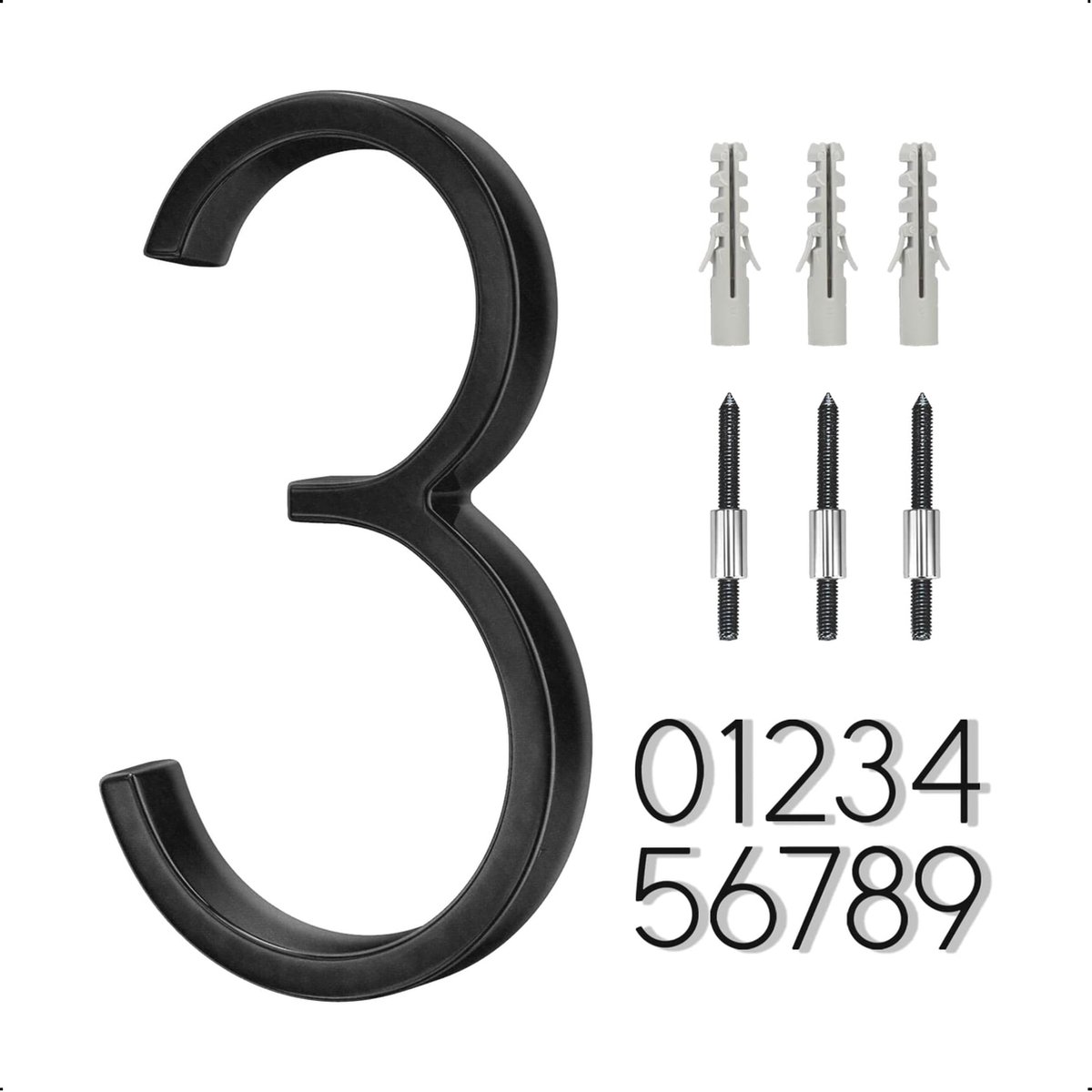 Cijfer 3 met montageaccessoires.