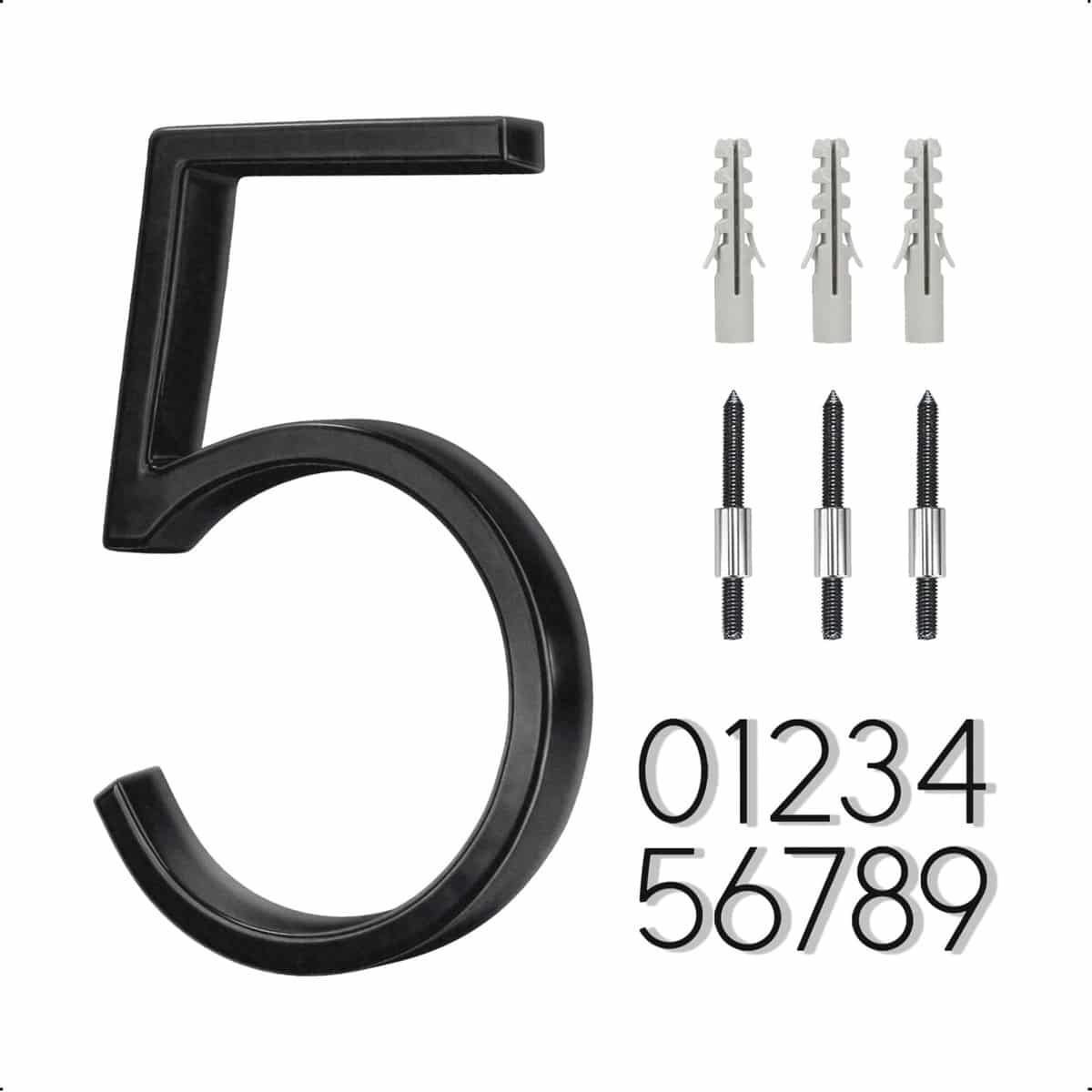 Nummer vijf huisnummer met montagemateriaal.