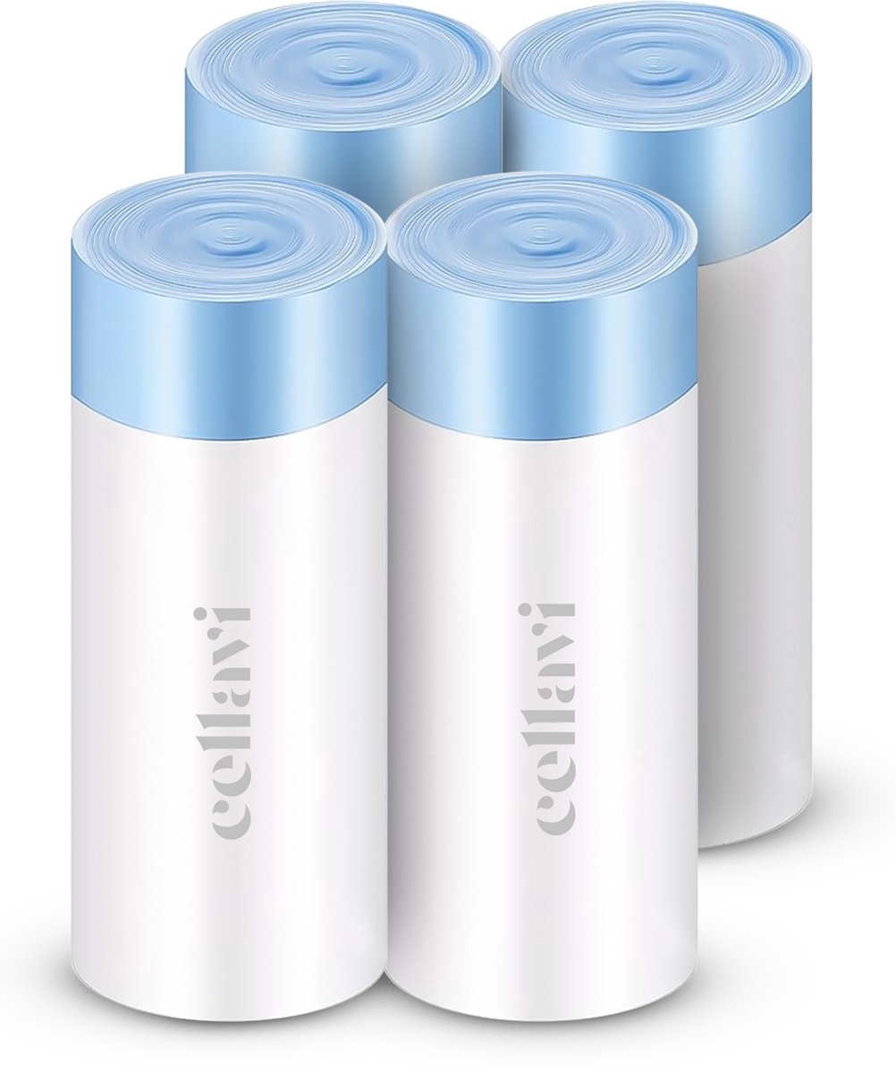 Vier witte huishoudelijke rollen met blauwe doppen