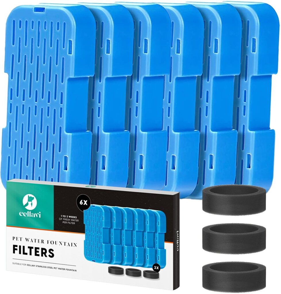 Blauwe filters voor huisdieren drinkfontein met schuimringen