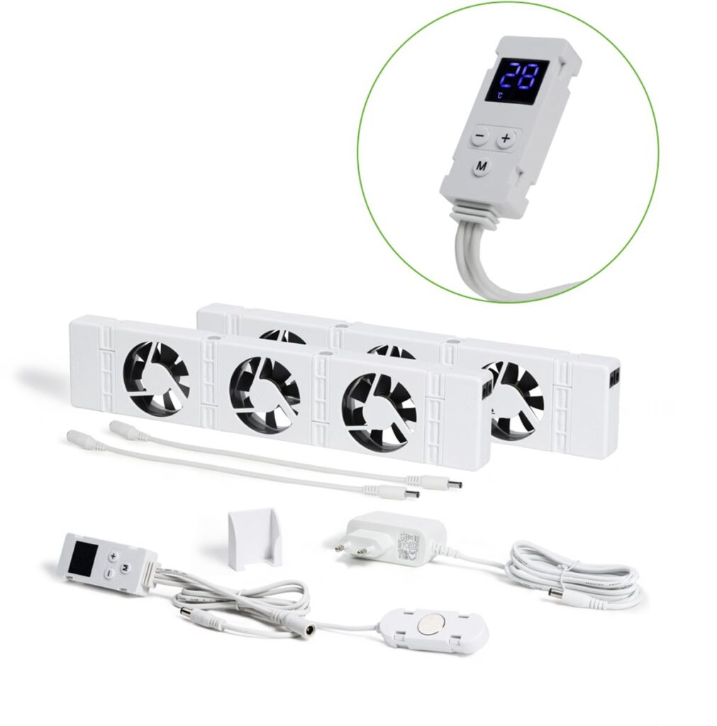 Witte ventilatorset met digitale temperatuurregelaar