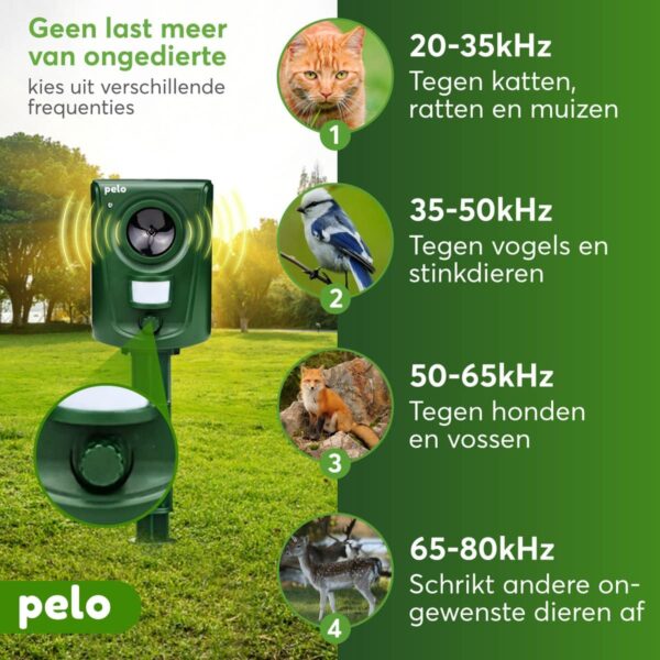 Ultrasonische dierenverjager met aanpasbare frequenties.