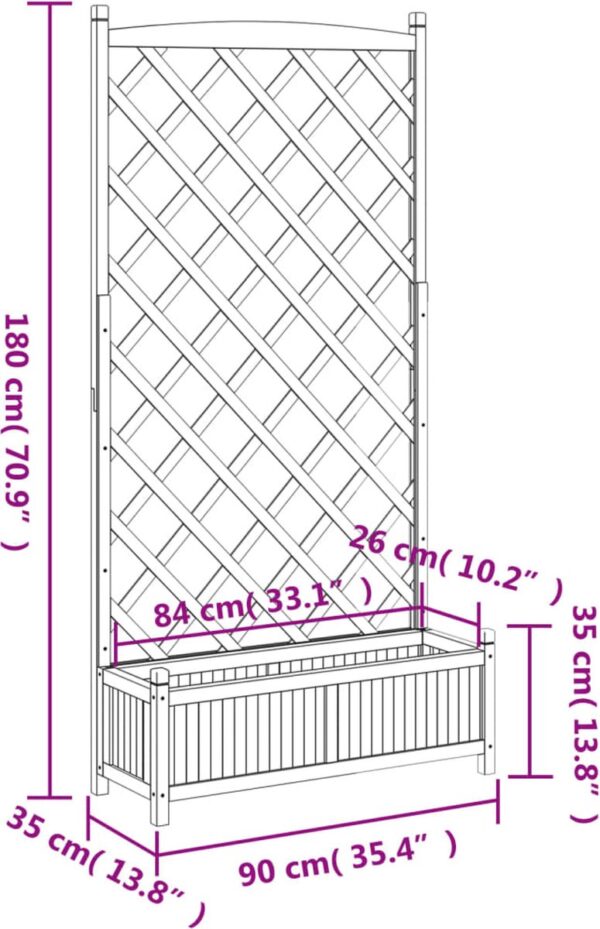 Afmetingen van houten plantenbak met rooster vermeld